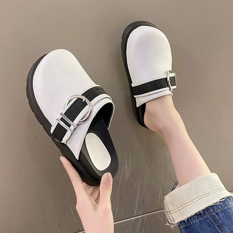 

Shoes Slippers Casual Loafers Slides Cover Toe Slipers Women Platform Med Luxury 2023 Summer Flat Soft Rubber Fashion Basic