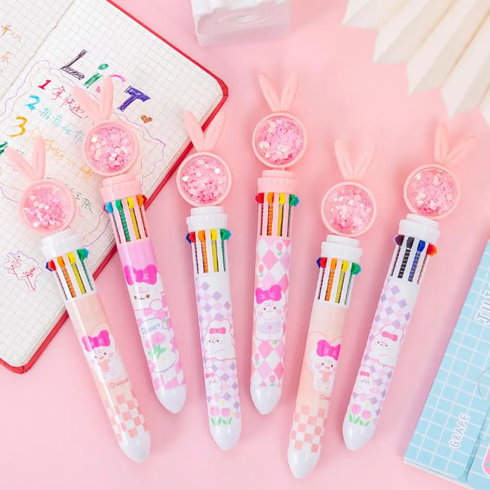 Kawaii Pink Rabbit Ear 10 Colors Ballpoint Pen Hand School Writing Pen Cute Graffiti Office Kids Ledger Pen Prizes K4P6