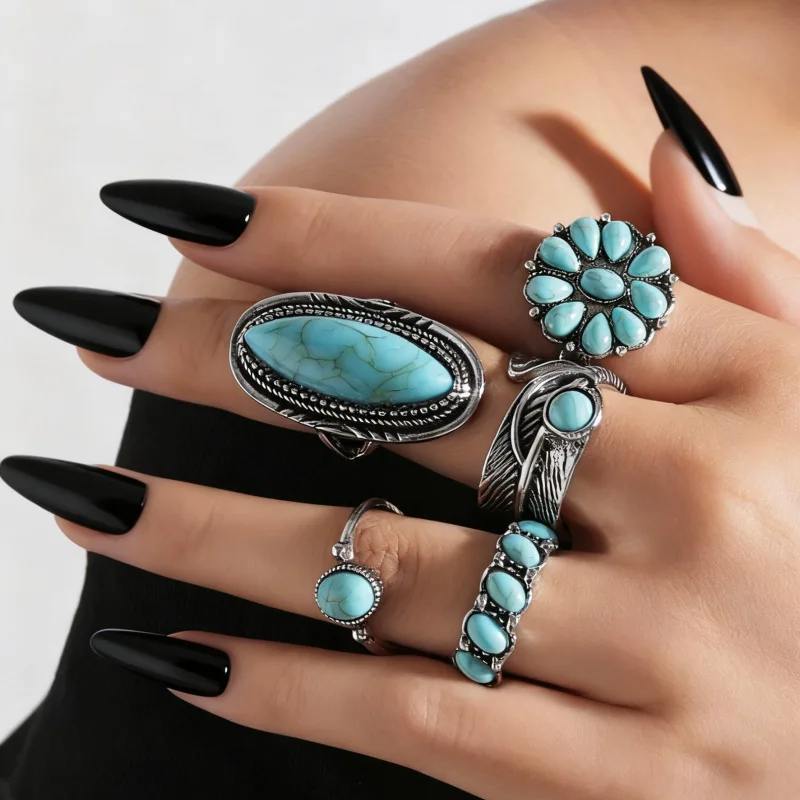 Elegant Dark Red Adjustable Ring Set - Vintage Bohemian Style, Rust-Proof Finger Jewelry, Perfect Holiday Gift