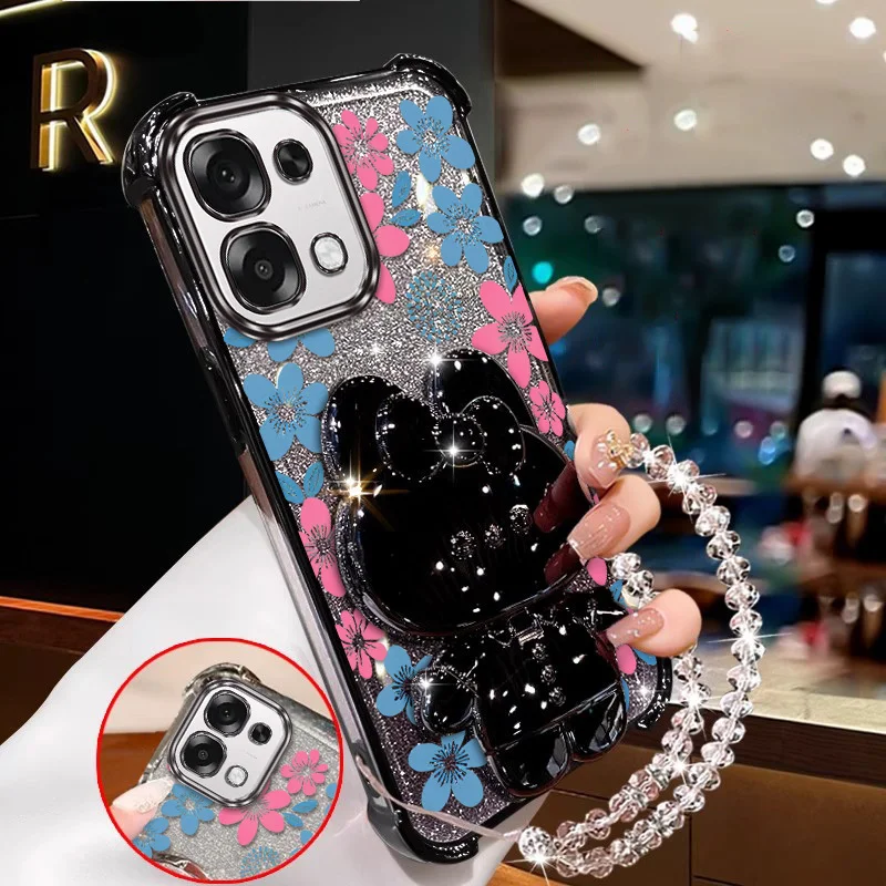 3-Piece Blue Floral Phone Case Set with Lanyard and Stand