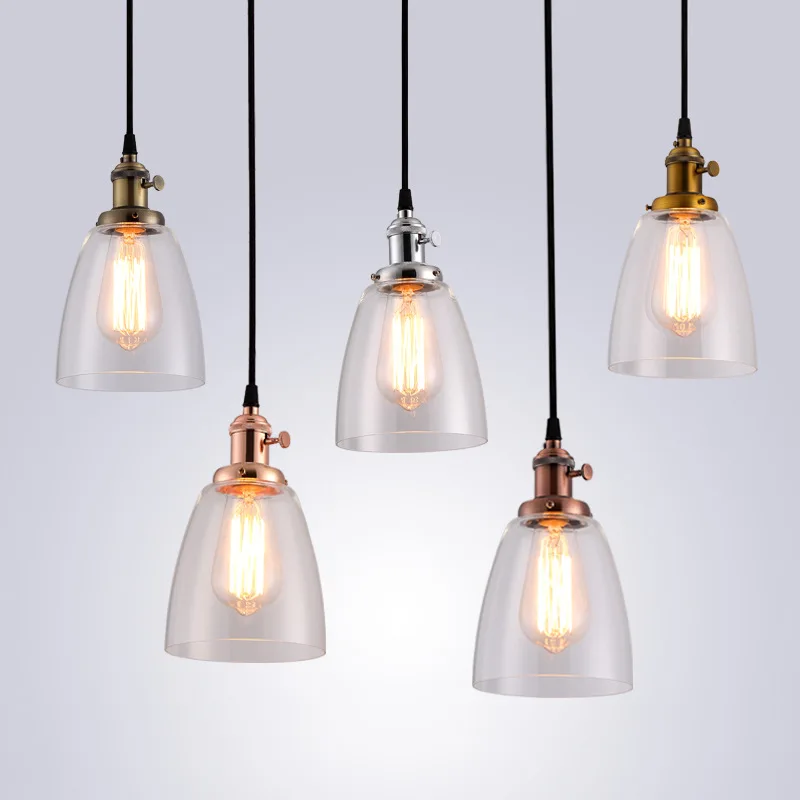 

Copper Pendant Lights Cafe Bar Creative Retro Dining Light Industrial Wind Glass Home Living Room E27 Lighting Decoration