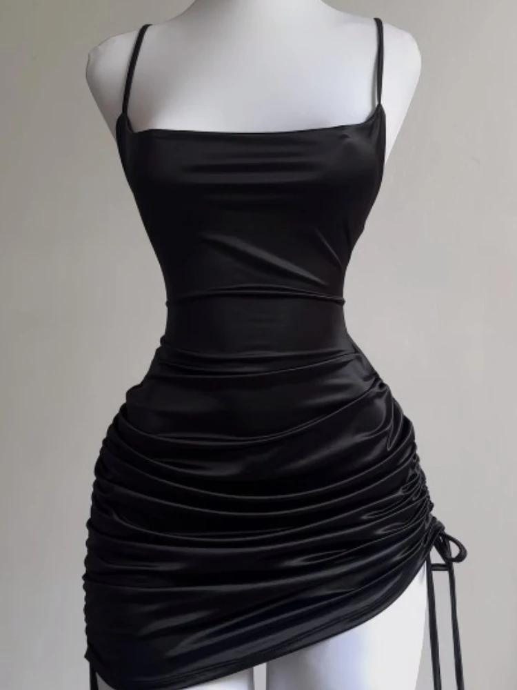 New Spring and Summer Women's Halter U-neck Sleeveless Dress Fashion Drawstring Lace Sexy Suspender Spice Girl Hip short Skirt