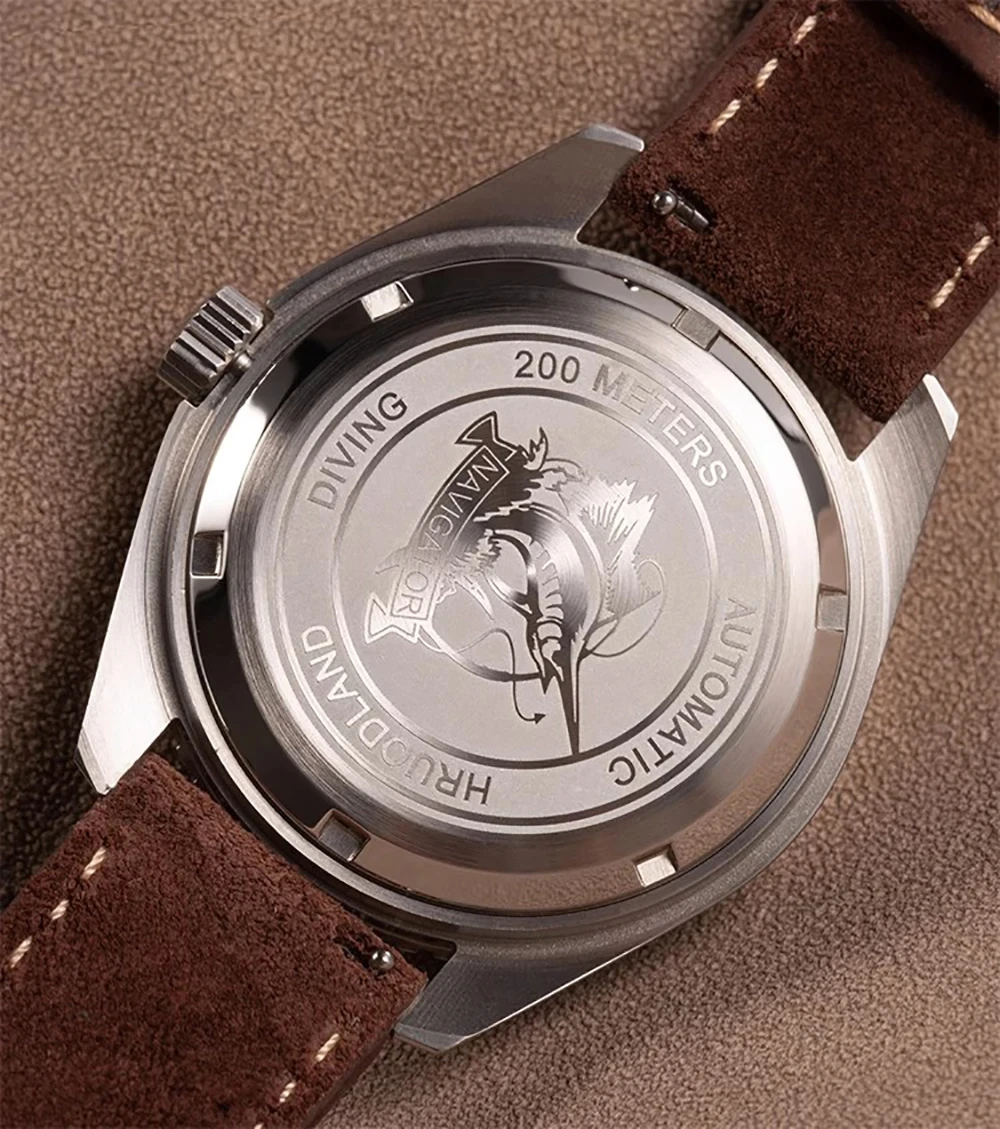 2024 Hruodland New Retro Sports Men watch NH35 Automatic Mechanical Stainless Steel Brown Leather Diving Wristwatch reloj hombre