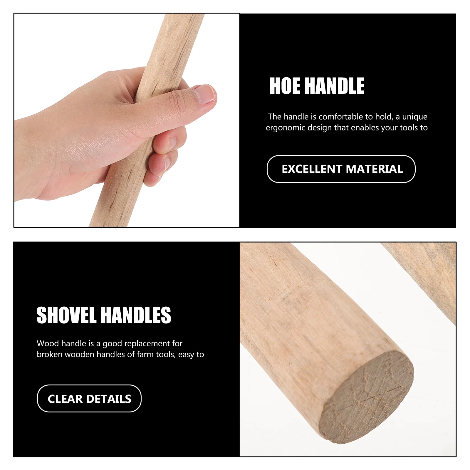 2 Pcs Solid Wood Handle Replacement Handle For Hoess for Woodworking Hoe Garden Replace Easy Mounts Replacement Hammer Grip Long 4
