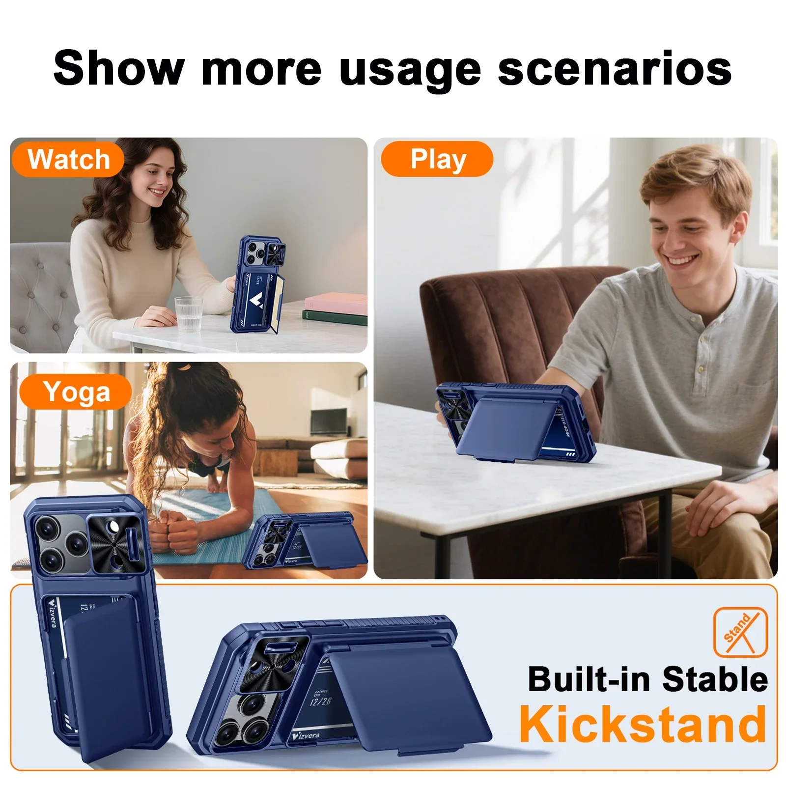 Premium Wallet Case with Card Slot & Slide Camera Protection - Anti-Fingerprint Rugged Phone Cover in Blue