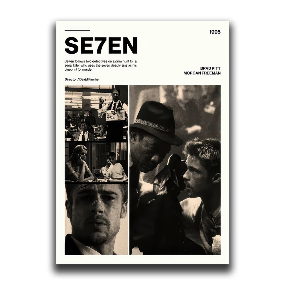 Vintage Black Cinema Art: Se7en Film Canvas Wall Mural
