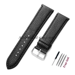 Universal Lychee Pattern PU Leather Watch Strap - Soft Wristband - 10mm (Black Silver)
