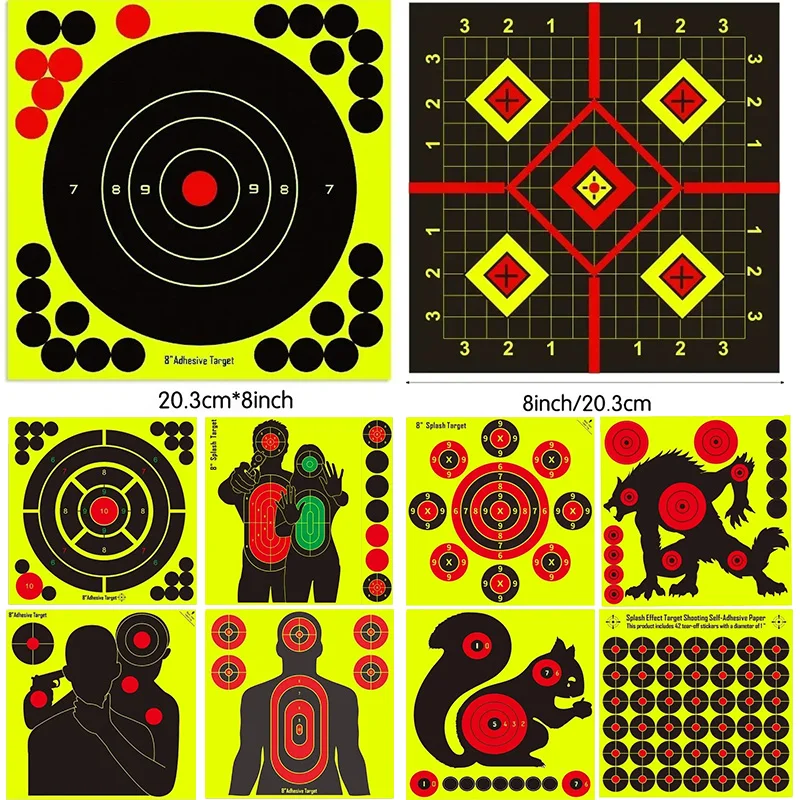 

5/10/20PCS 8In Shooting Targets Stickers Reactive Splatter Adhesive Sticker Paper Gun Shoot Training Accessories/ Stickers