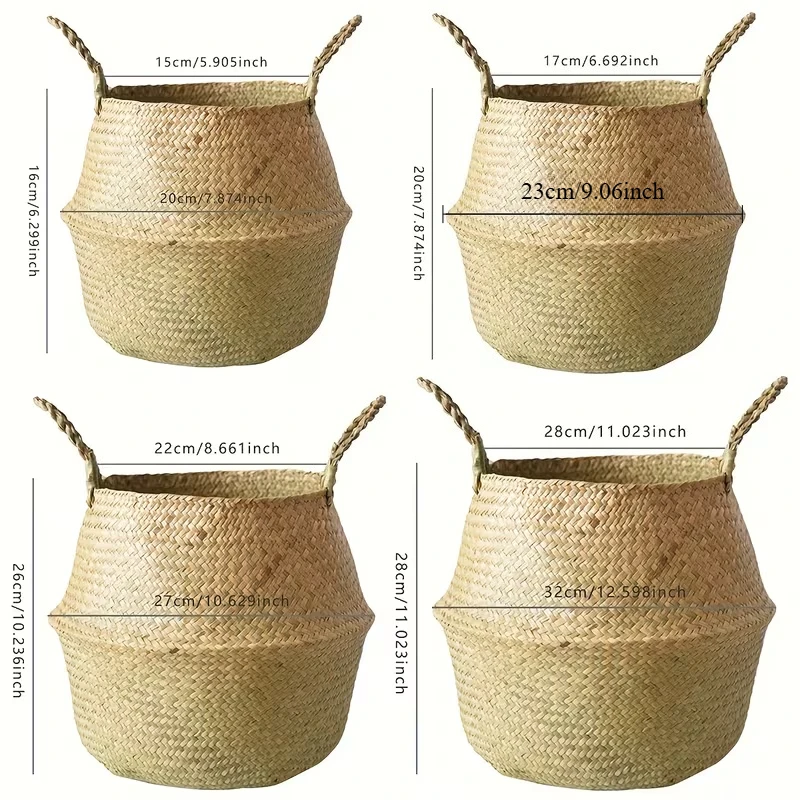 Hand Woven Circular Flower Vases, Bamboo Baskets, Home Ornaments, Plant Decorations, Straw Woven Hand-held Flower Pots