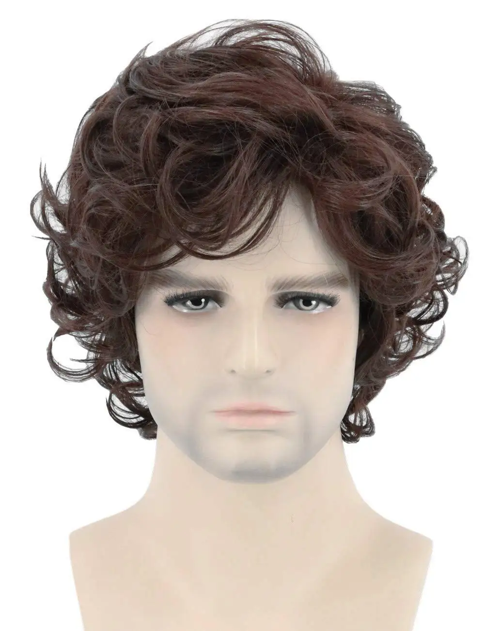 Halloween Wig 70s Men's Brown Short Wave Fluffy Role-Playing Costume Character