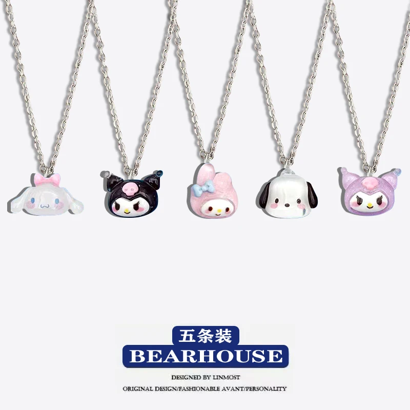 

5 Sanrio Transparent Kawaii My Melody Cinnamon Dog Couple Necklace Cartoon Pacha Dog Bestie Pendant Doll Girl Gift Free Shipping