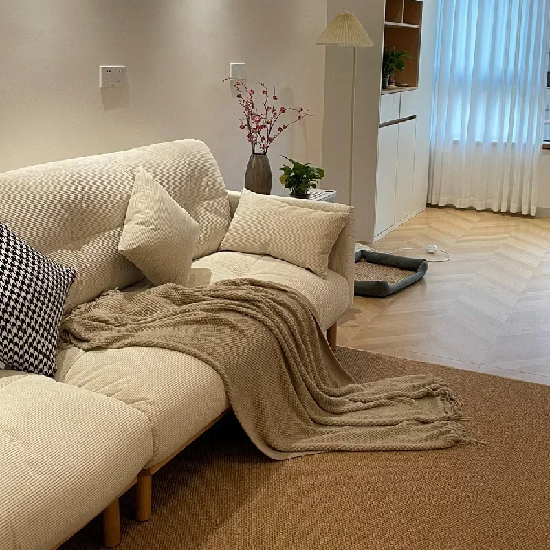 

Японский однотонный диван Fengyunduo из хлопка и льна для трёх человек кремовая Скандинавская Ткань искусство