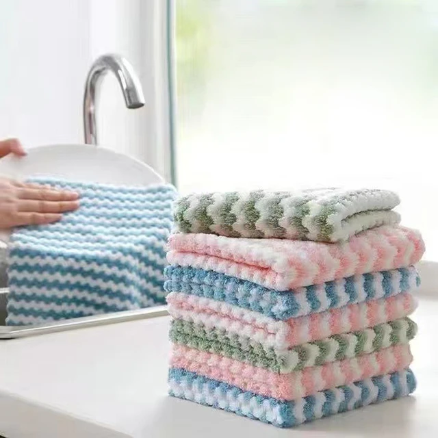 5pcs Lazy Striped Kitchen Dishcloth Soft Microfiber Absorbent Towel For  Home, Multipurpose Cleaning Rags