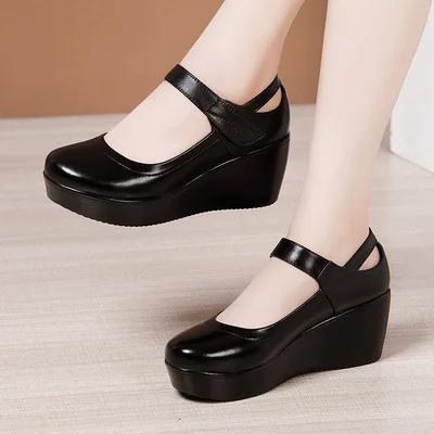 2022 Spring Fashion Round Toe Wedge Pumps Women Shoes Mary Jane Shoes Thick  Bottom Leather Shoes Platform Pumps Size 43 - Pumps - AliExpress