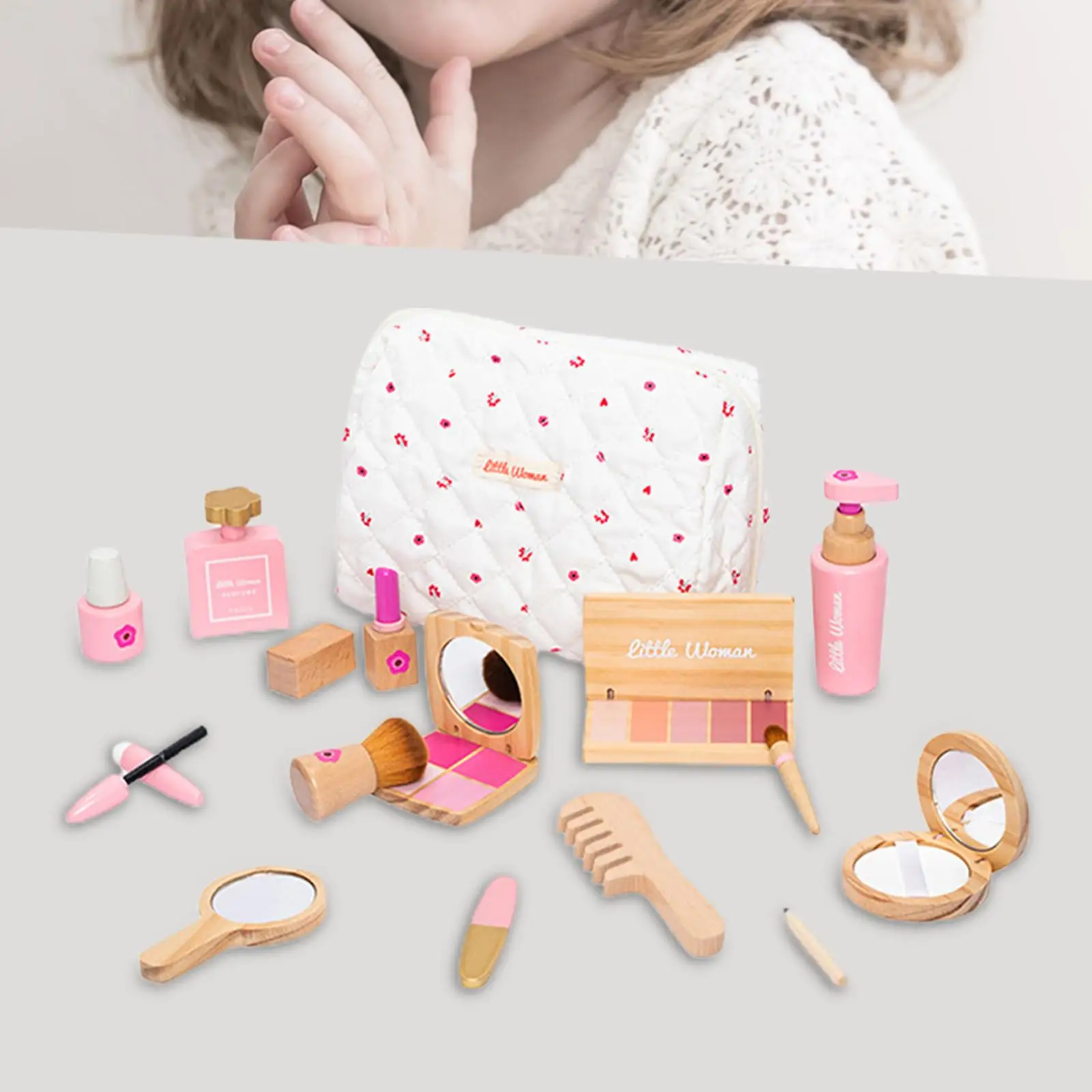 Pretend Play Makeup Beauty Set for Girls Pretend Wood Beauty Salon Toys Set Makeup Toy for Birthday Toys Gift Halloween Kids