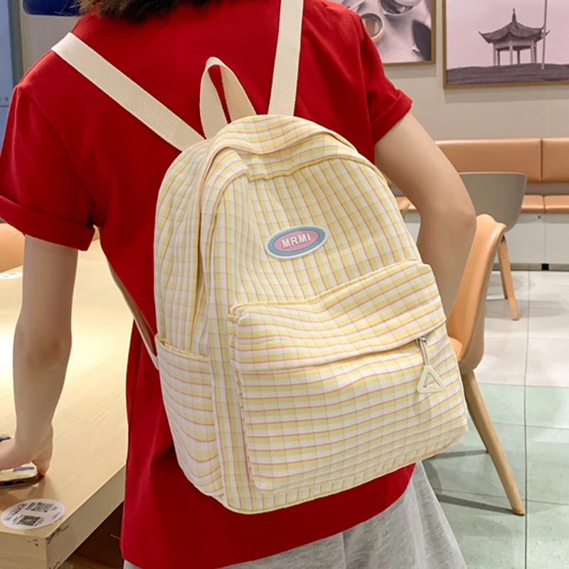 

Маленькая клетчатая школьная сумка для девочек, повседневный простой женский рюкзак в полоску для книг, дорожные сумки для подростков