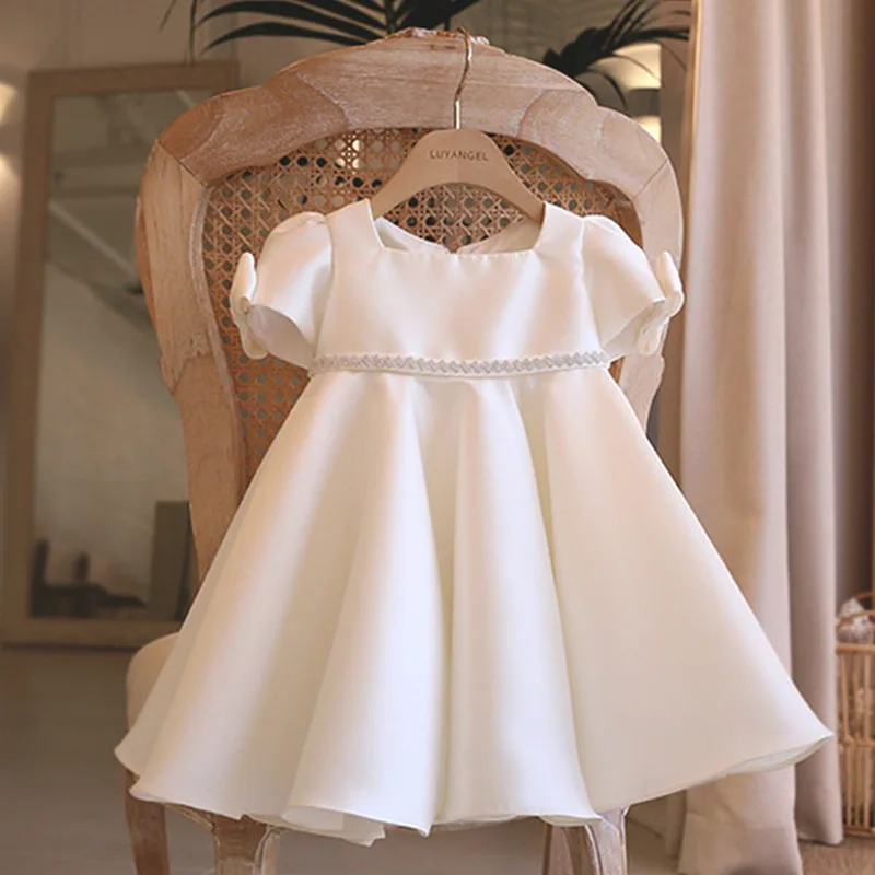 

Toddler Baby Girls 1 st Birthday Princess Dresses Beads Kids Clothes Bow Flower Girl Wedding Lace Christening Party Vestidos