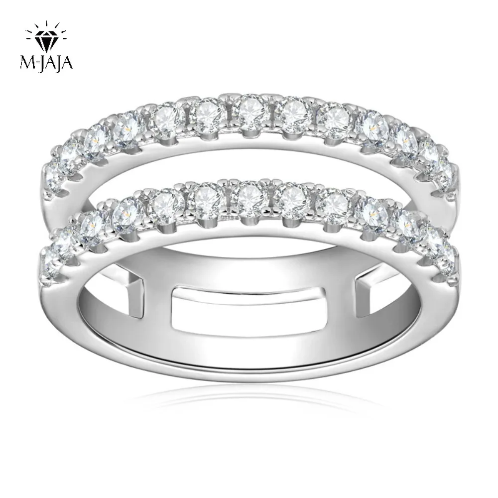 

M-JAJA 2mm Full Moissanite Bridal Bands Double Row Wedding Rings for Women Real 925 Sterling Silver Diamond Ring Fine Jewelry