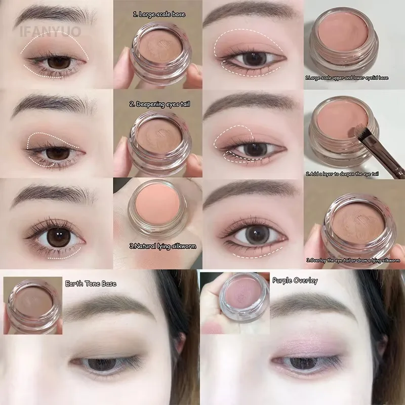 Eye Shadow Matte Nude Cream Silky Waterproof Soft Pigment Primer Pink Brown Long-lasting Monochrome Peach