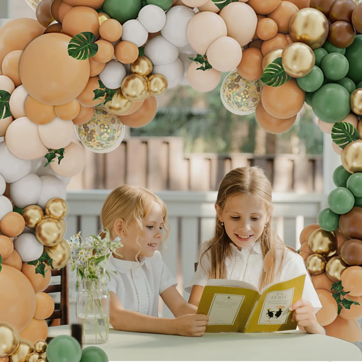 숲 야생 동물 풍선 화환 아치 세트, 등나무 야자 잎이 있는 152개 세이지 그린 골드, 생일 파티 베이비 샤워 장식