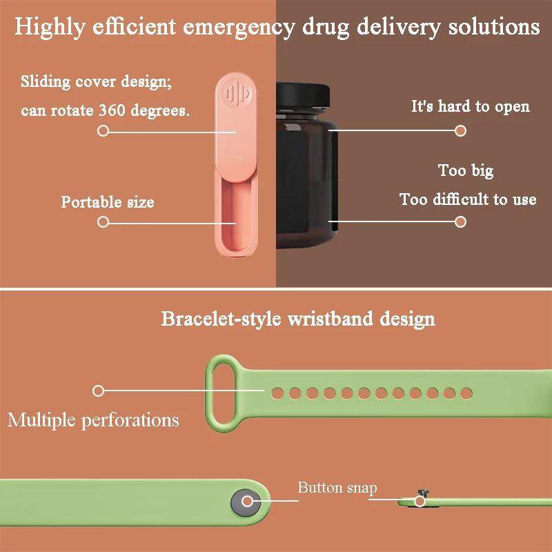 Ultra Portable Medicine Box Wristband with 360° Rotation and Lock a Portable Medicine Storage Box for the Elderly and Children