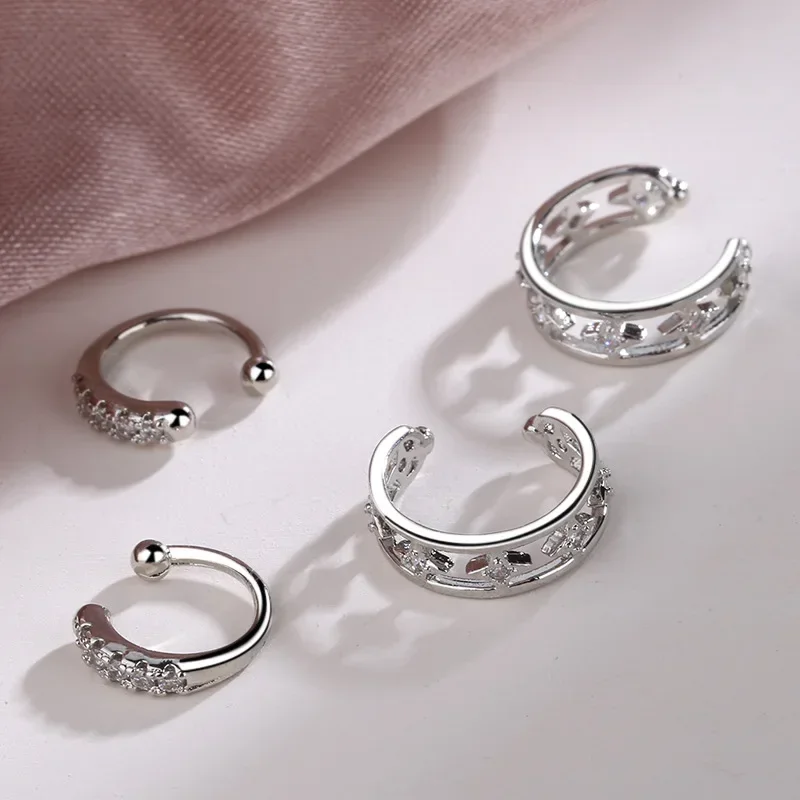 1-piece Multilayer Line Zircon Clip On Earrings ear clip earrings clip earrings ear clip ear accessories For Women Geometric Silver Color Ear Cuff Without Piercing Jewelry