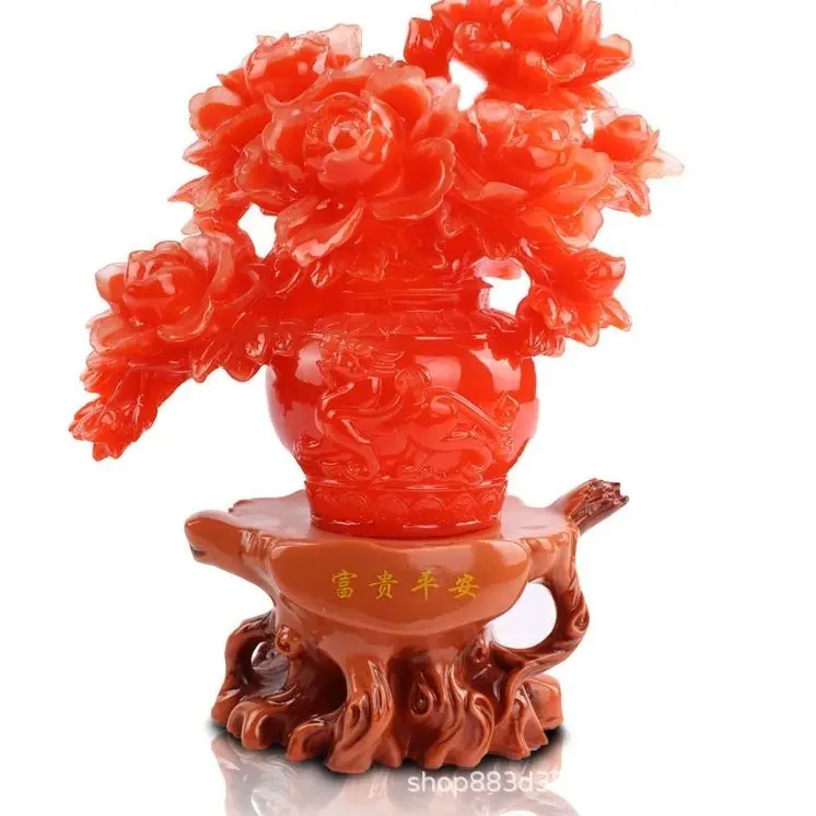 

Chinese peony model Ornaments Lucky Fortune Office Home Decoration Accessories Retro Art Resin Craft Wedding gifts