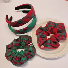 

2022 New Year red and green Plaid headband College style Hairband For Girl bouffant Scrunchie Accessories for daily Headwear