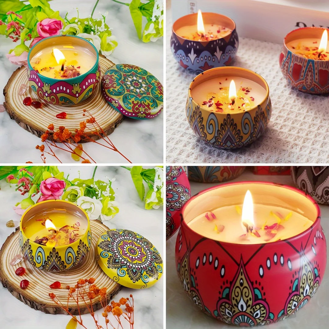 12pcs Floral Printed Candle Tins With Secure Lids For Creative Candle Making