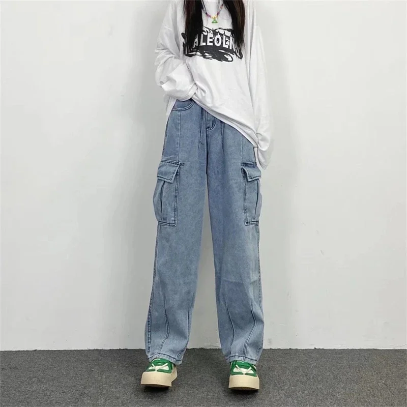 Baggy Straight Men's Cargo Jeans Fashion Streetwear Hip Hop Wide Pants Harajuku Y2K High Street Korean Male Denim Trousers 4