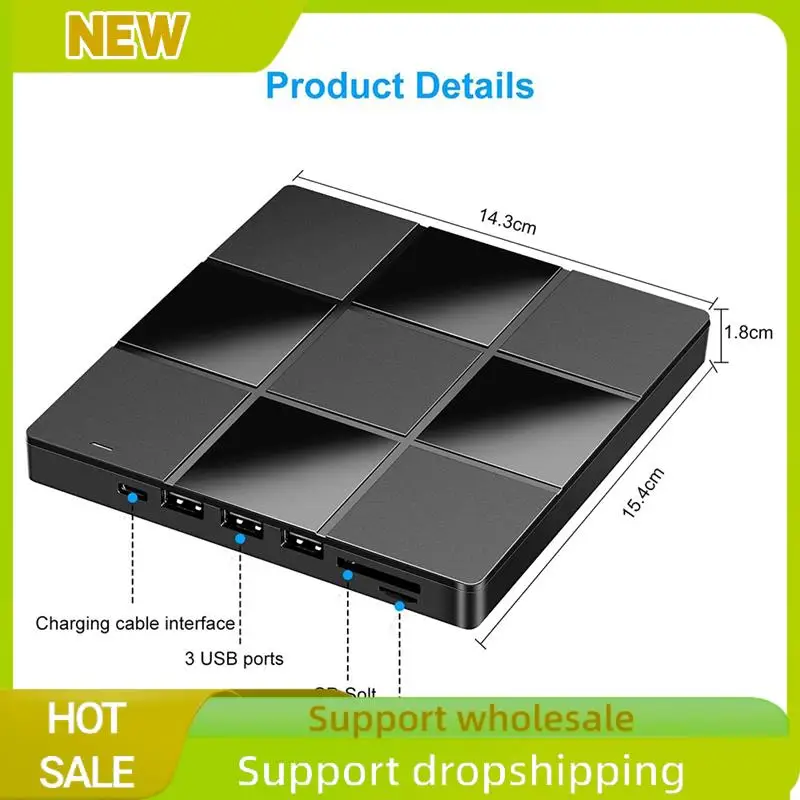 1 Piece 7-In-1 External Multi-Function Optical Drive Black Plastic Notebook External Recorder Ultra-Thin