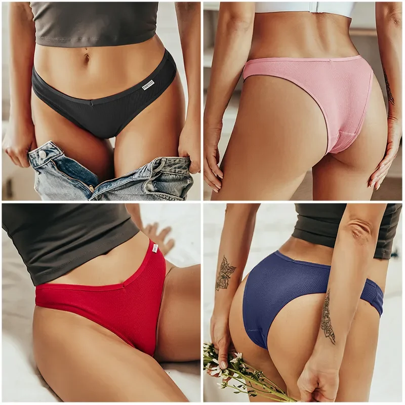 

5Pcs/set Women Brazilian Panties Cotton Underwear M-XL Comfortable Underpants Low-Rise T-Back Panty Female Lingerie