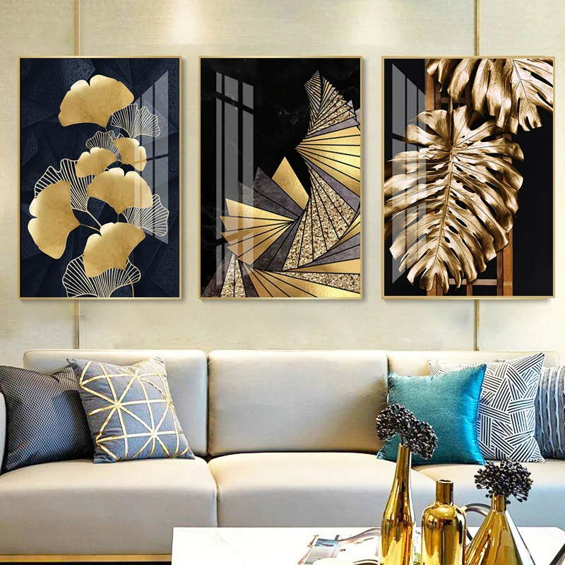 

Nordic Abstract Golden Plant Leaf Print on Canvas Wall Art Painting Decorative Picture for Living Room Home Decoration Poster