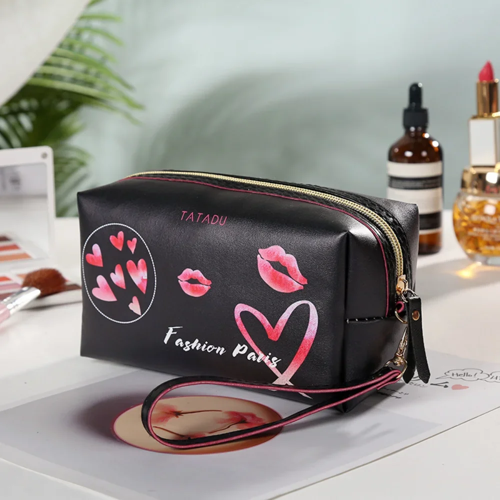 Fashion PU Leather Cosmetic Bags Women Luxury Designer Graffiti Makeup Bag Female Portable Toiletries Organizer Bag with Handle