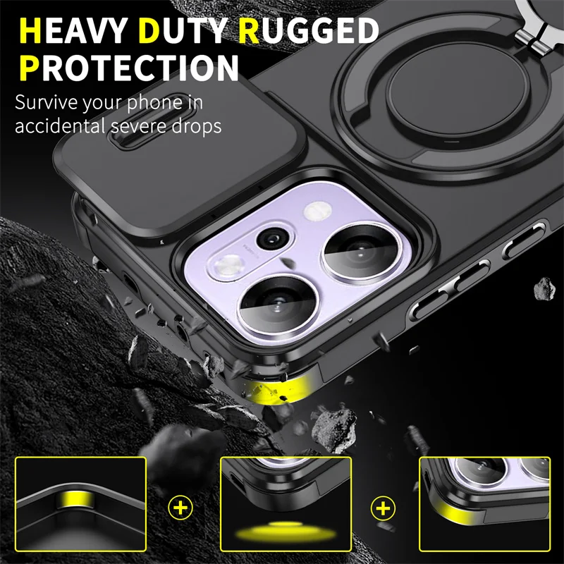 Enhanced Armor Case with Slide Camera Lens Protector and Ring Holder Cover