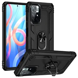 Durable Shockproof Armor Phone Case with Metal Ring Stand for Redmi 10C (Black)
