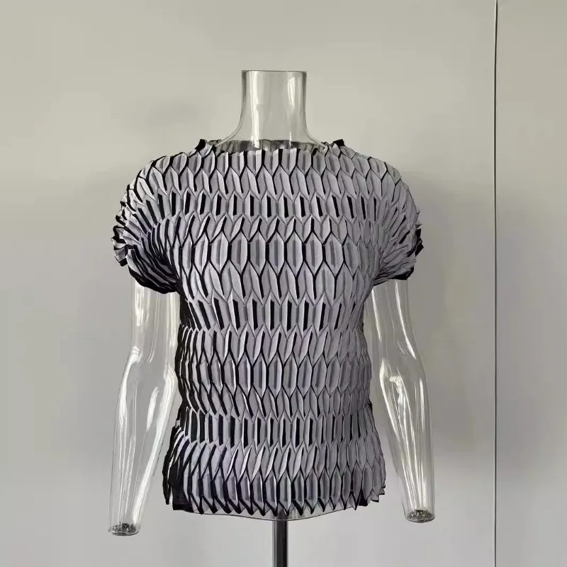 

Летняя футболка Miyake со стразами, Оригинальная дизайнерская модная женская одежда