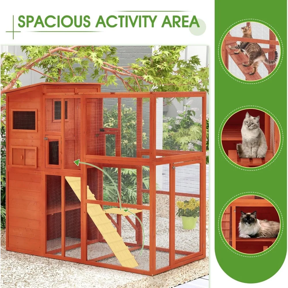 Catio Outdoor Cat Enclosure with Weatherproof Roof, Large Outdoor Cat House, Spacious Cage for Cats on Your Patio