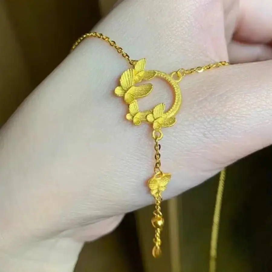 Butterfly Necklace 9999 real gold 24K Women's Light Luxury High-end Butterfly Integrated Chain Collarbone