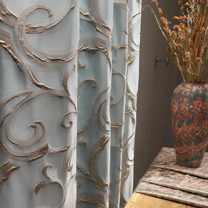 Curtains for Living Dining Room Bedroom Embossed Embroidered European Style Luxury Villa Fabric Palace Windows Door