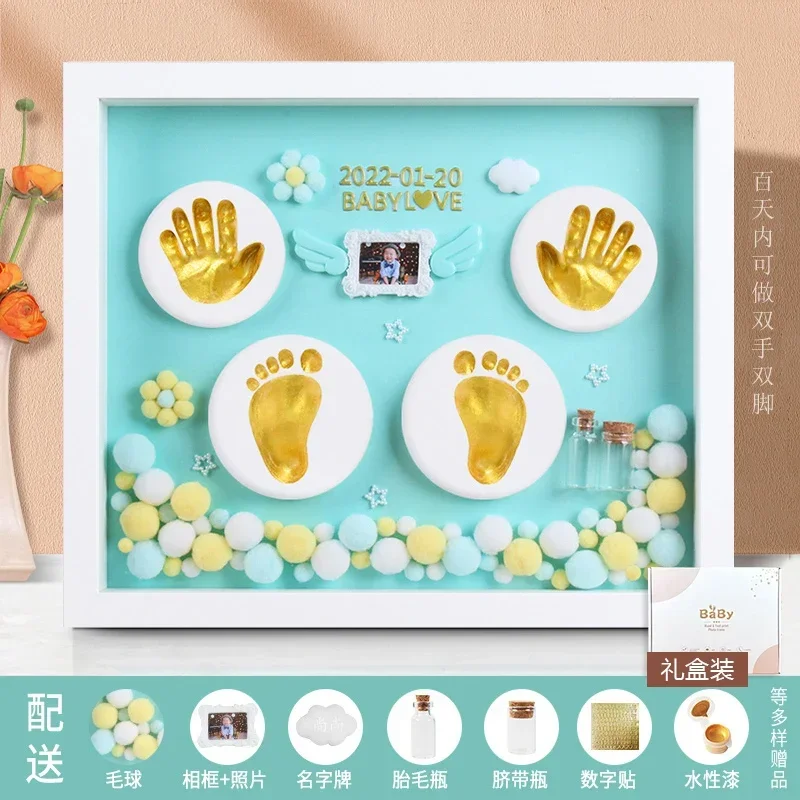 

Baby's Full Moon Hand and Foot Print Mud Hundred Days Handmold Souvenir Newborn Baby Footprint 3D Birthday Gift Handprint