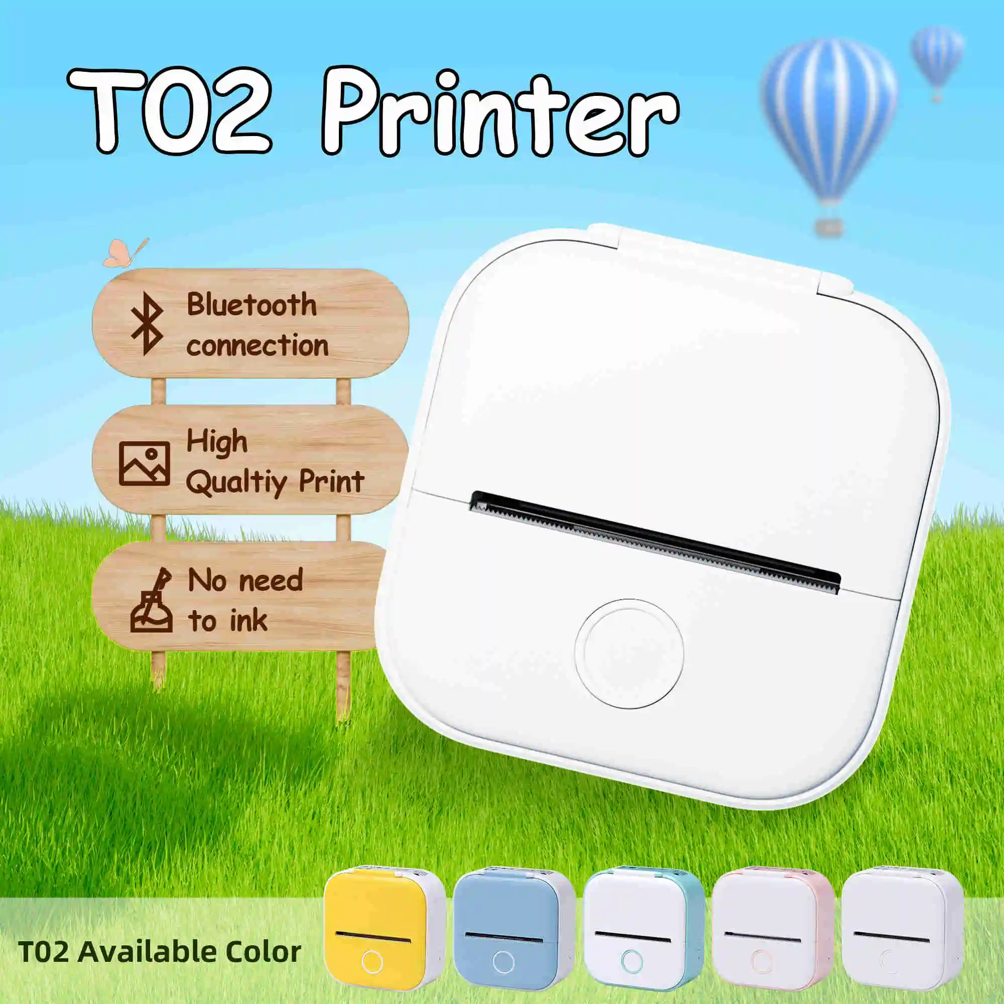 

T02 Wireless Pocket Thermal Printer Portable Mini Wirelessly BT Connect 203dpi Photo Label Memo List Printing Clearly