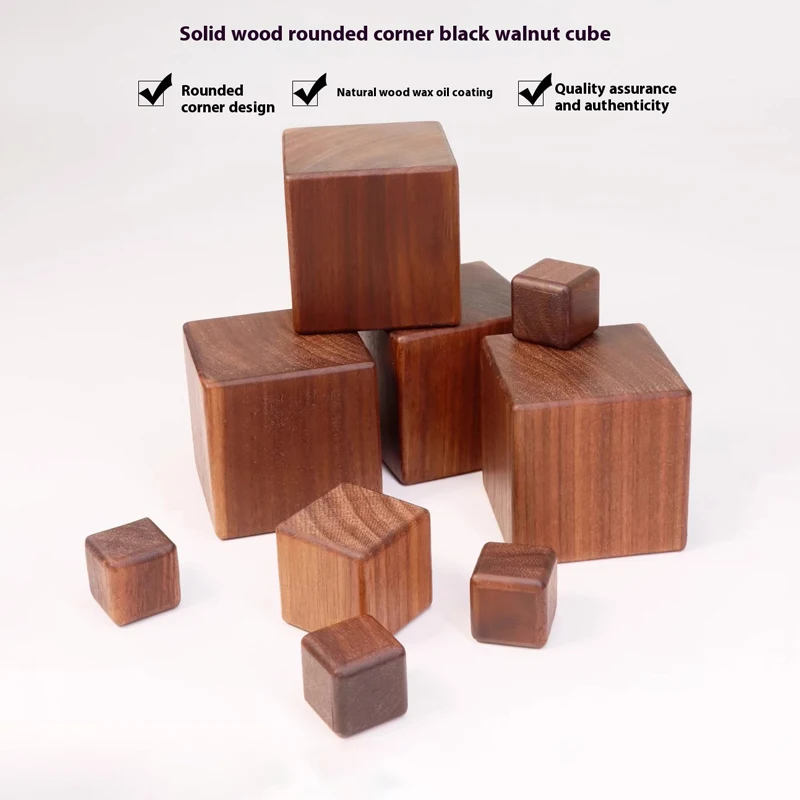 Black Walnut Cube Rounded Solid Wood Square Handmade DIY Wood Surface Polished Solid Wood Base