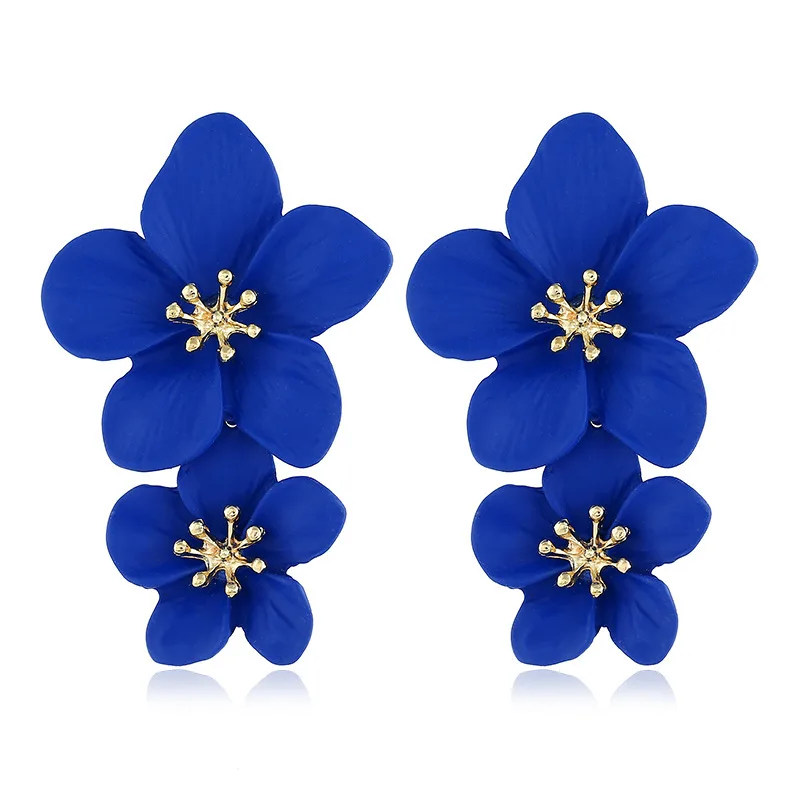 Dangle Earrings Double Layer Flower Dangle Earrings for Women Trendy Spray Paint Sweet Blooming Petal Drop Earrings White Blue Pink Red Jewelry
