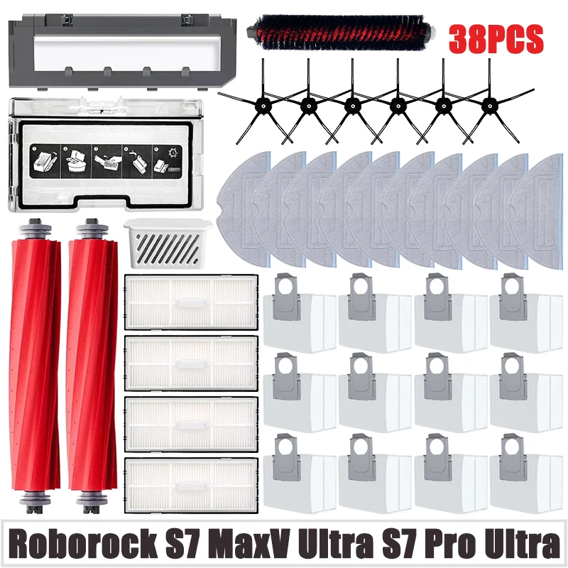 Roborock-robô Aspirador Acessórios Escova Lateral Principal Filtro Hepa Mop Pad Peças Bolsa de Poeira s7 Maxv Ultra s7 Pro