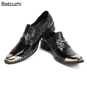 Batzuzhi роскошные мужские официальные туфли на плоской подошвечерние, мужская обувь стандартного типа, мужские кожаные туфли с металлическим острым носком!