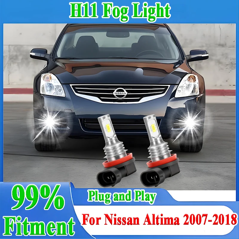 H11 전면 안개등 캔버스 LED 안개등 200W 고출력 미니 사이즈 닛산 알티마 2007-2016 2017 2018 플러그 앤 플레이 자동차 전구