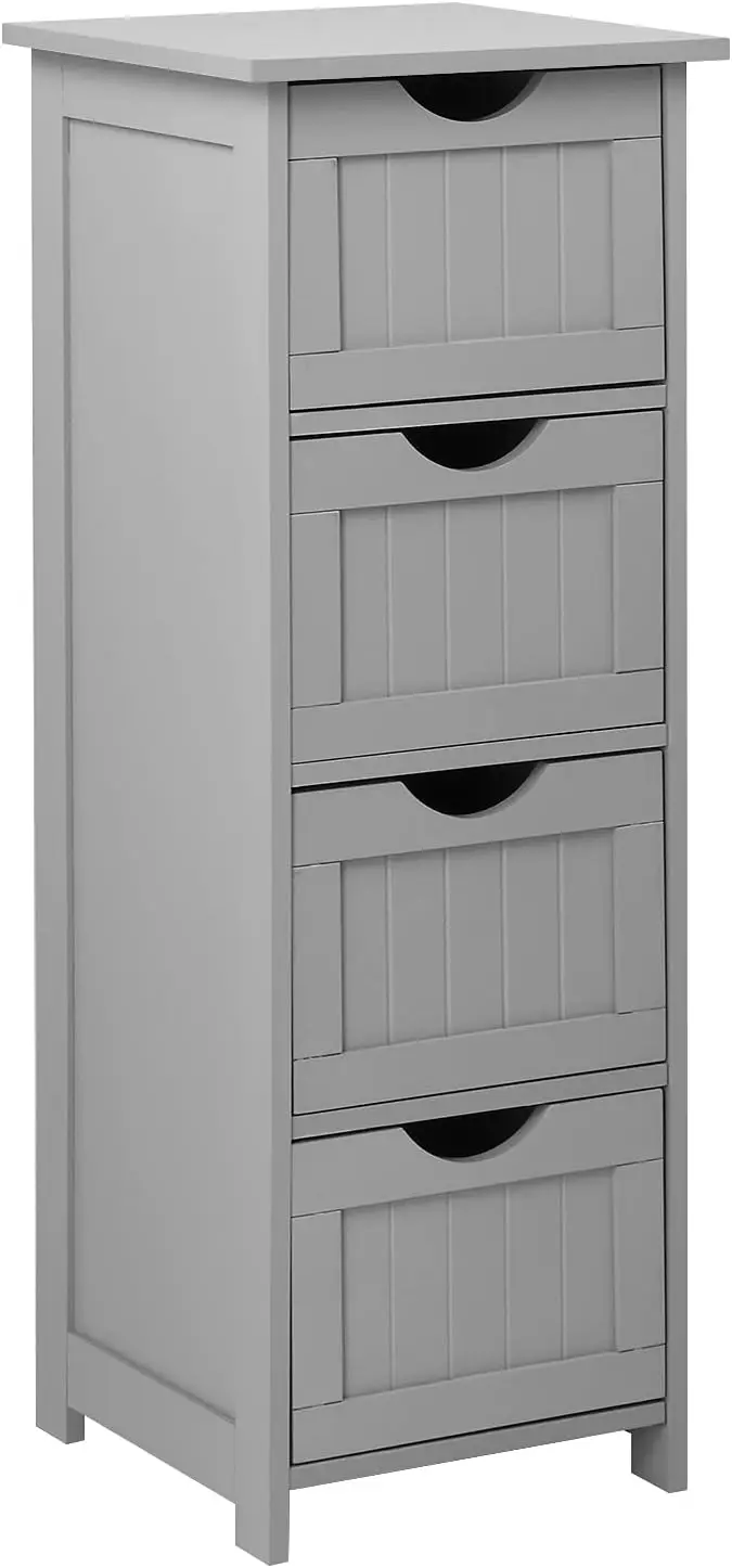 Grey-Bathroom-Storage-Cabinet-with-4-Drawers-Wooden-Freestanding-Slim ...