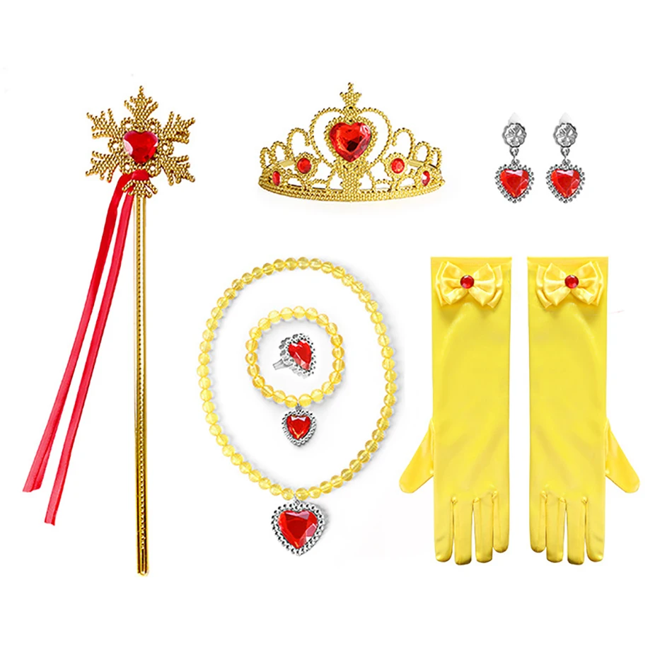 Girls Blue Elsa Cinderella Snow White Aurora Princess Accessory for Cosplay Dresses Bowknot Gloves Crown Wand Neacklace Bracelet 3