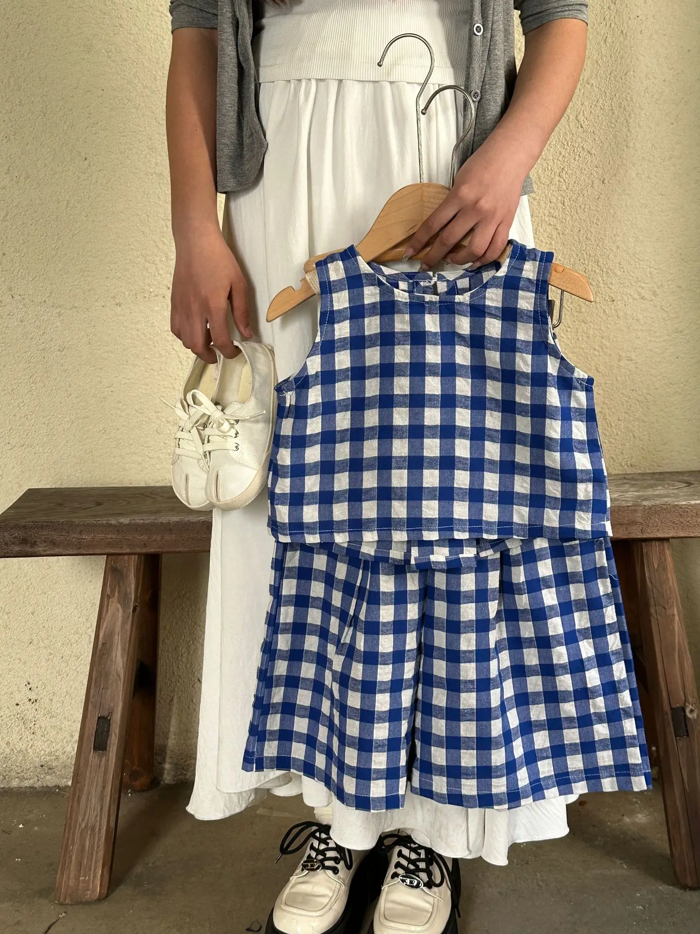 

2-8Year Girls Clothing Sets 2024 Summer Korean Kids Girl Sleeveless Suit Plaid Vest+Wide Leg Pants 2Pcs Children Clothes Outfits